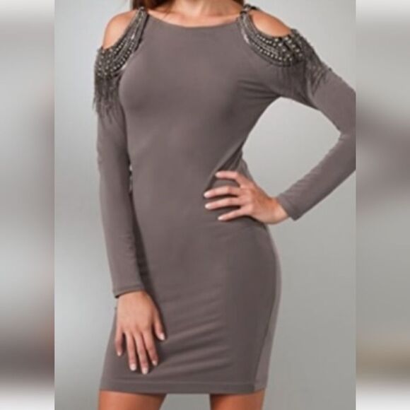 Alice+Olivia Embellished Cutout Shoulder Dress | Gray | Small | EUC - Picture 15 of 16